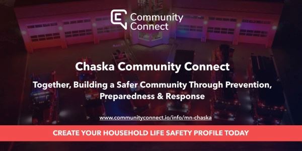 Chaska Community Connect marketing banner with link to create your household life safety profile